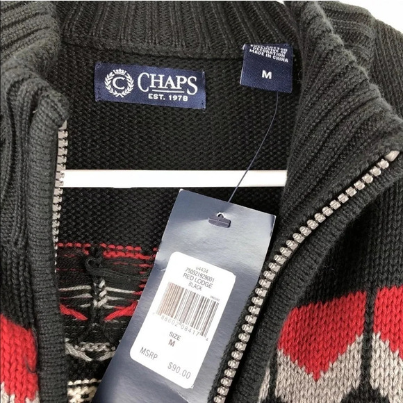 New Chaps Zip Front Cardigan Sweater Chevron Ski M - Picture 4 of 7